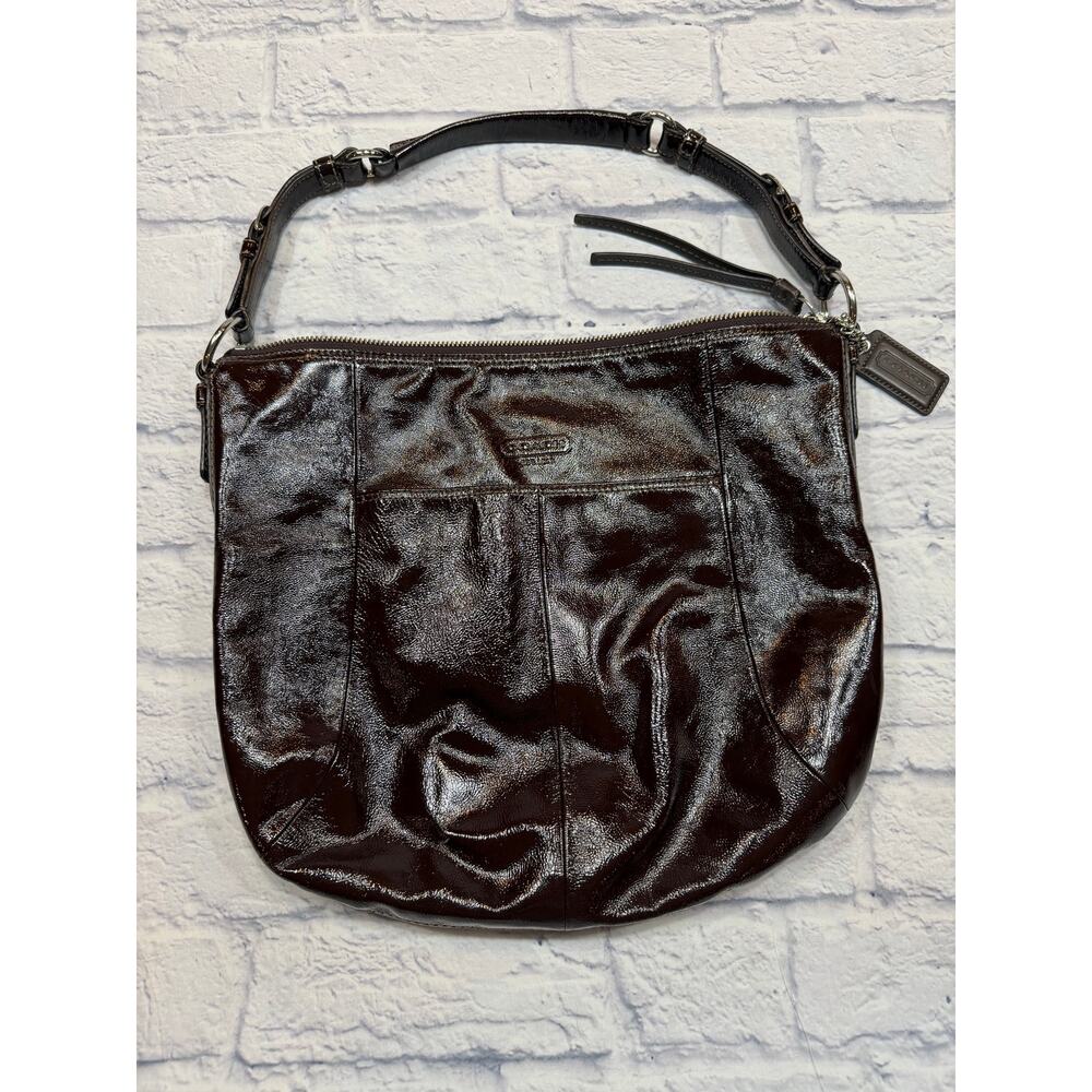 VINTAGE COACH SoHo Patent Leather Hobo Purse Brown Purple Interior G0873-12687